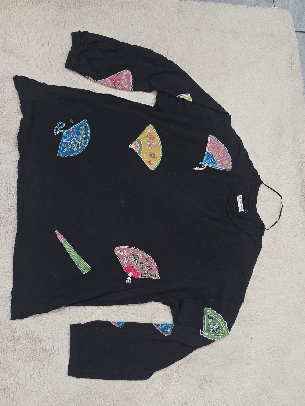 We The Free Black Long-Sleeve Top with Multicolored Fan Imprinted
